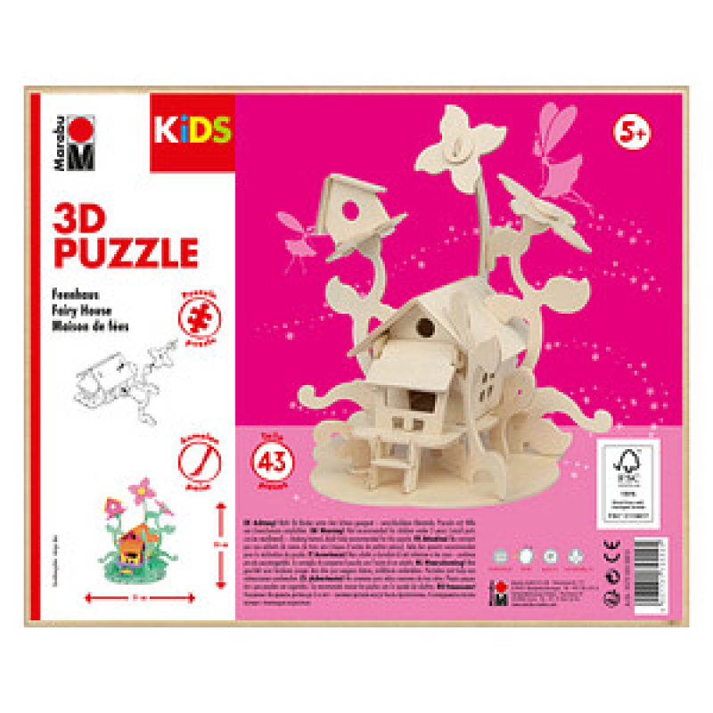 Marabu KiDS Feenhaus 3D-Puzzle, 43 (bemalbar) Teile