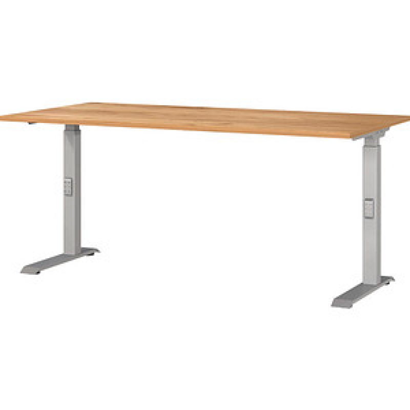 GERMANIA DOWNEY höhenverstellbarer Schreibtisch navarra-eiche rechteckig, C-Fuß-Gestell silber 160,0 x 80,0 cm – Bild 1 von 4