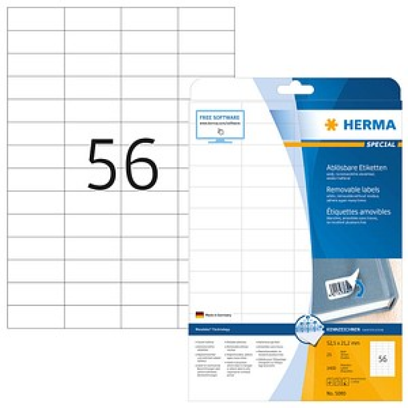 HERMA Etiketten 5080 weiß 52,5 x 21,2 mm, 25 Blatt – Bild 1 von 6