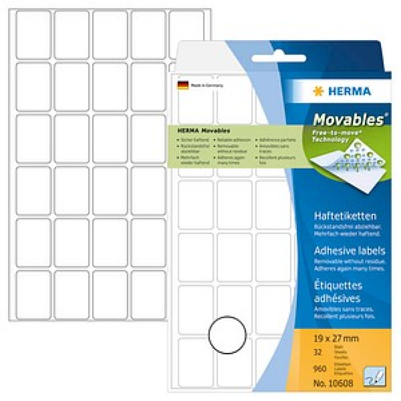 HERMA Movables Etiketten 10608 weiß 19,0 x 27,0 mm, 960 Etiketten – Bild 1 von 5