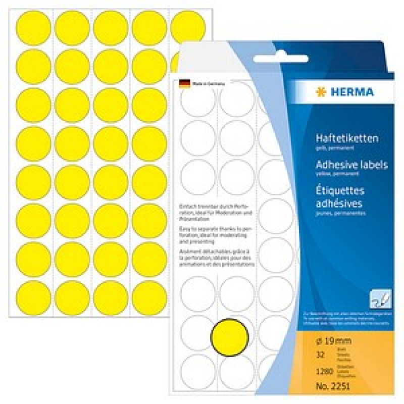 HERMA Klebepunkte 2251 gelb Ø 19,0 mm, 1.280 St. – Bild 1 von 3