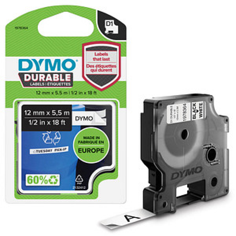 DYMO Schriftband D1 1978364, 12 mm, schwarz auf weiß, 1 St. – Bild 1 von 4
