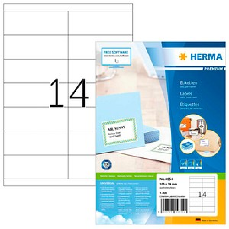 HERMA Etiketten 4654 weiß 105,0 x 39,0 mm, 100 Blatt – Bild 1 von 7