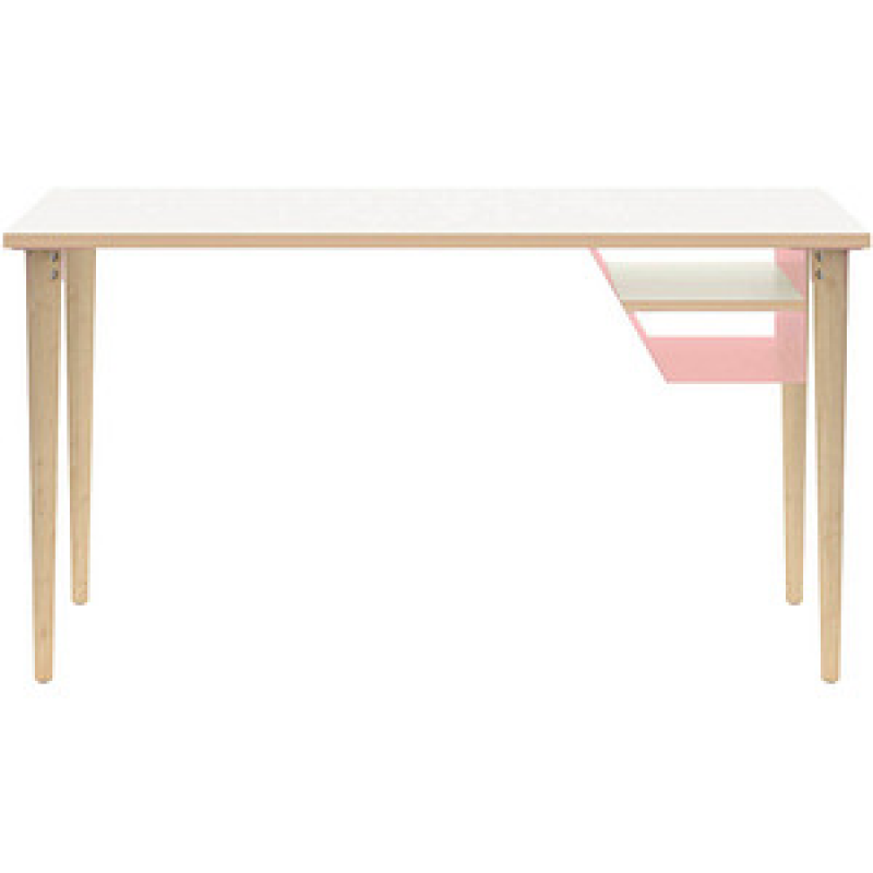 BISLEY Poise Schreibtisch verkehrsweiß rechteckig, 4-Fuß-Gestell eiche 140,0 x 60,0 cm – Bild 1 von 2
