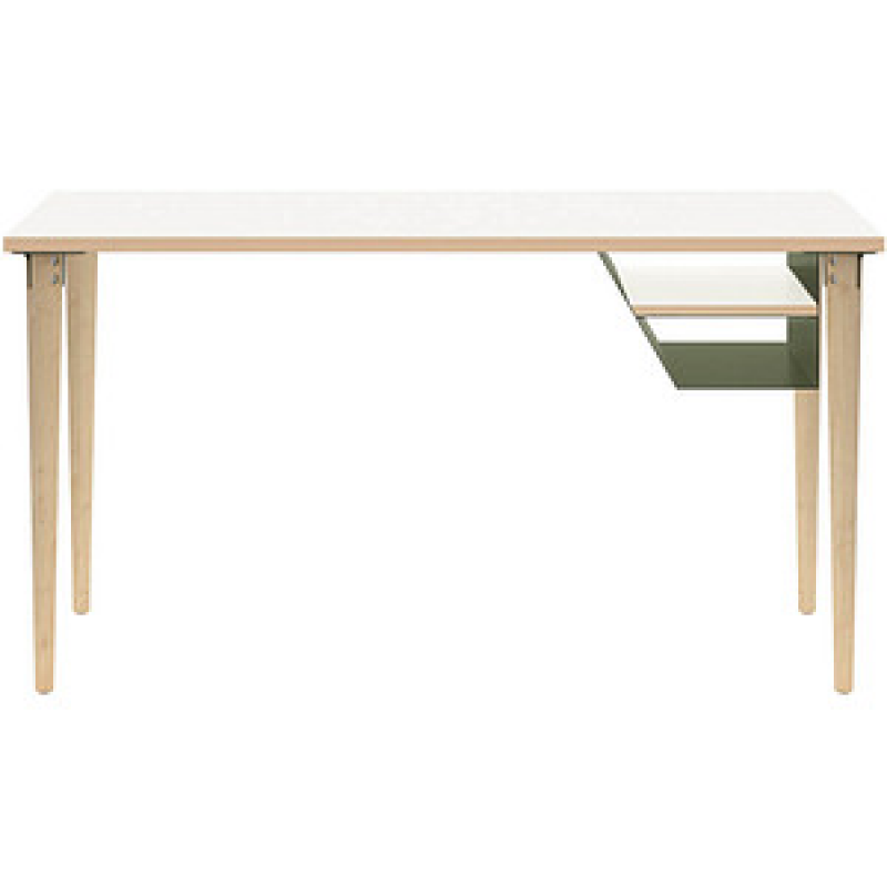 BISLEY Poise Schreibtisch verkehrsweiß rechteckig, 4-Fuß-Gestell eiche 140,0 x 60,0 cm – Bild 1 von 2