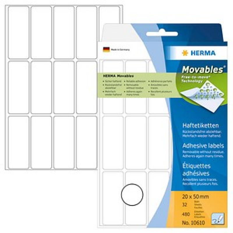 HERMA Movables Etiketten 10610 weiß 20,0 x 50,0 mm, 360 Etiketten – Bild 1 von 5