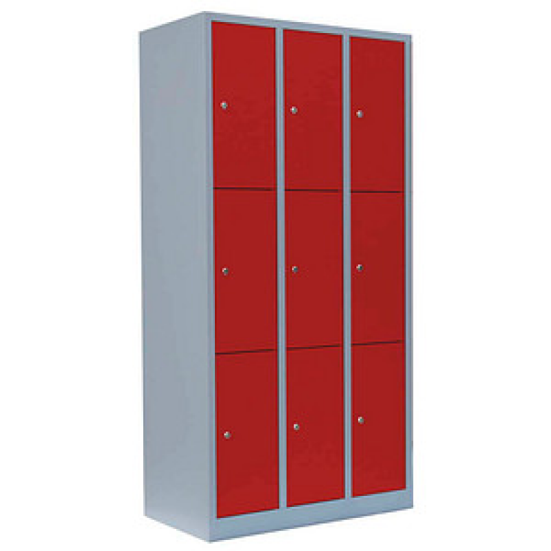 LÜLLMANN Schließfachschrank feuerrot, lichtgrau 520334, 9 Schließfächer 88,5 x 50,0 x 180,0 cm – Bild 1 von 6