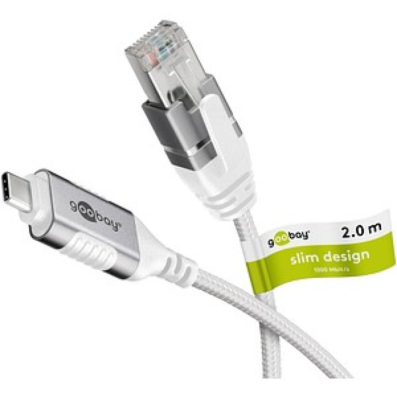 goobay USB-C 3.1/RJ45 Kabel 2,0 m weiß, 1 St. – Bild 1 von 9