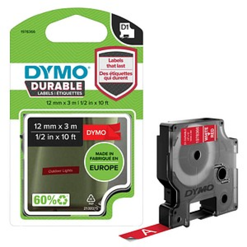 DYMO Schriftband D1 1978366, 12 mm, weiß auf rot, 1 St. – Bild 1 von 4
