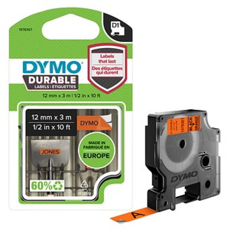 DYMO Schriftband D1 1978367, 12 mm, schwarz auf orange, 1 St. – Bild 1 von 4
