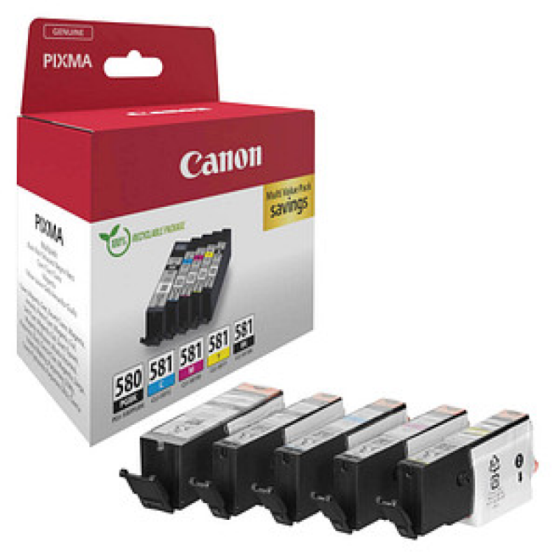 Canon PGI-580 PGBK/CLI-581 BK/C/M/Y schwarz, cyan, magenta, gelb Druckerpatronen, 5er-Set – Bild 1 von 4