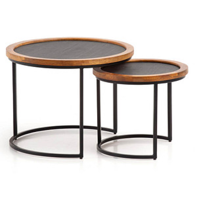 WOHNLING Couchtische-Set rund Massivholz braun, 1 Set – Bild 1 von 6
