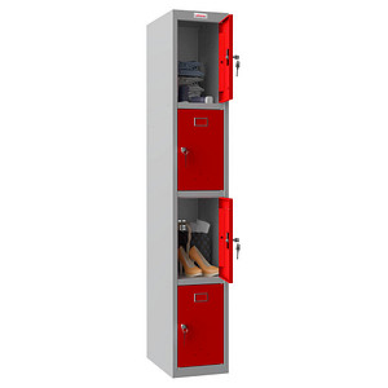 phoenix Spind Locker grau, rot PL1430GRK, 4 Schließfächer 30,0 x 50,0 x 183,0 cm – Bild 1 von 8