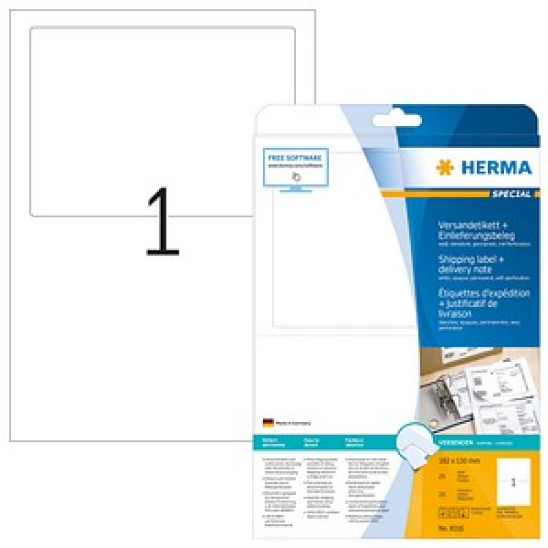 HERMA Adressetiketten 8316 weiß 182,0 x 130,0 mm, 25 Blatt – Bild 1 von 2