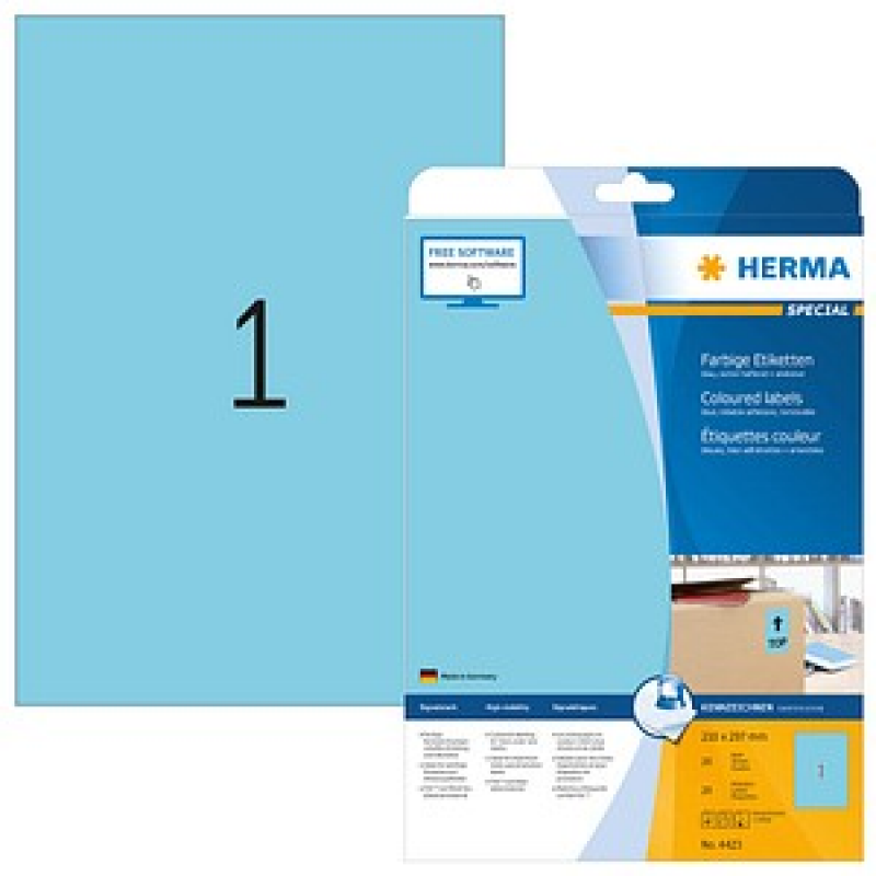 HERMA Etiketten 4423 blau 210,0 x 297,0 mm, 20 Blatt – Bild 1 von 5