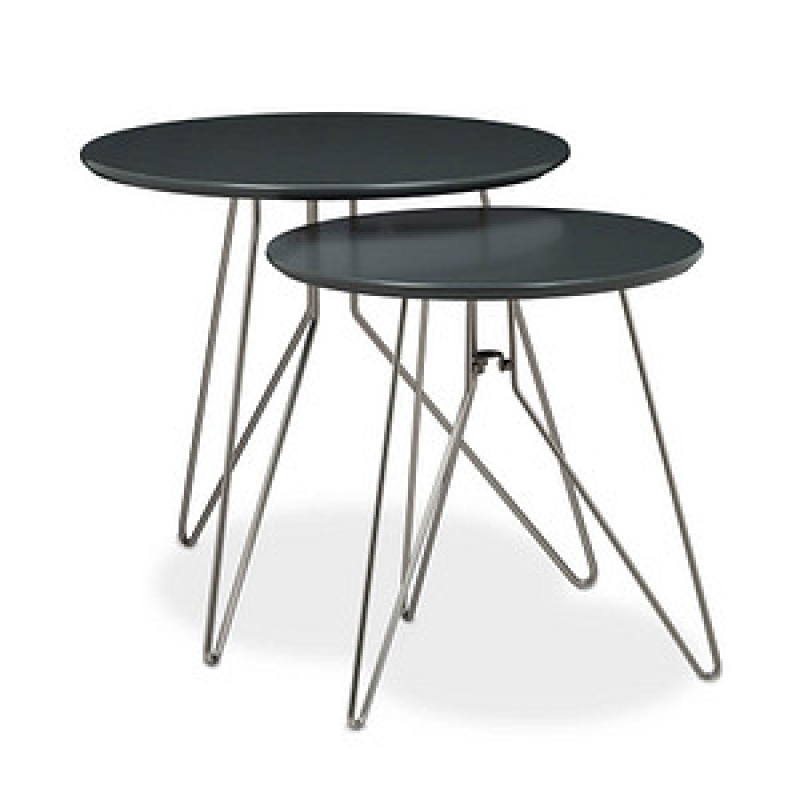 relaxdays Beistelltische-Set rund MDF-Platte grau, 2 St. – Bild 1 von 6