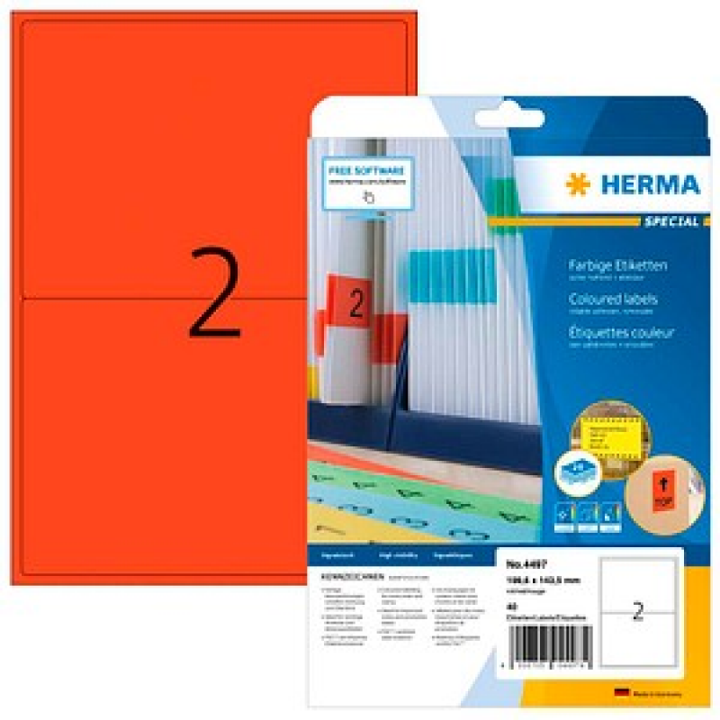 HERMA Etiketten 4497 rot 199,6 x 143,5 mm, 20 Blatt – Bild 1 von 5