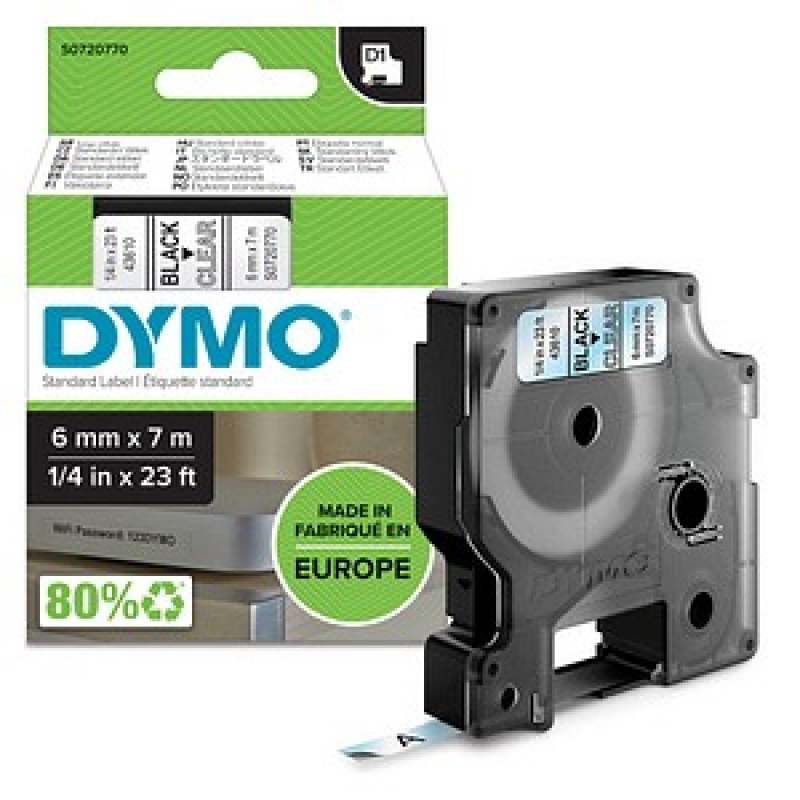 DYMO Schriftband D1 43610 S0720770, 6 mm, schwarz auf transparent, 1 St. – Bild 1 von 3