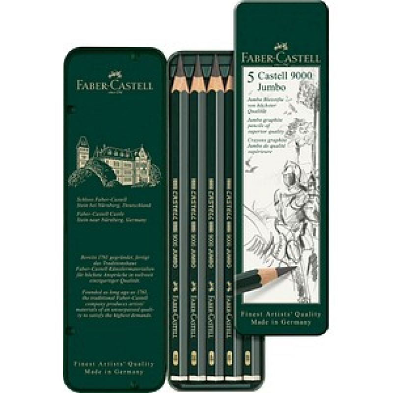 FABER-CASTELL 9000 Jumbo Bleistifte HB, 2B, 4B, 6B, 8B grün, 5 St. – Bild 1 von 5