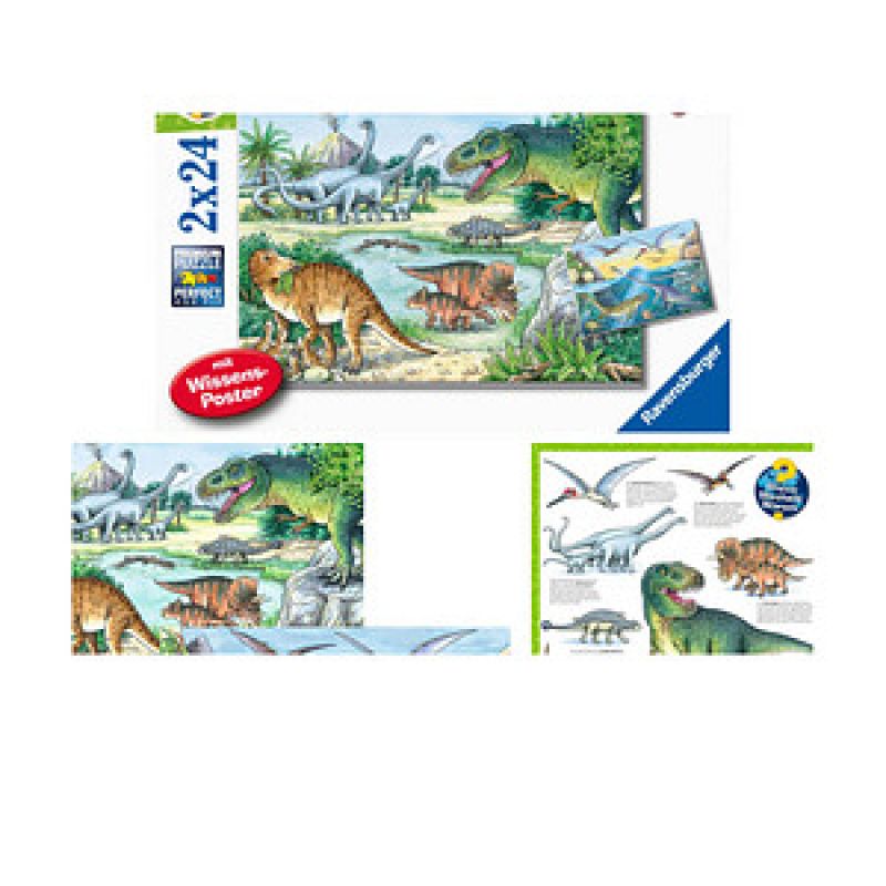 Ravensburger Wieso? Weshalb? Warum? Saurier und ihre Lebensräume Puzzle, 2 x 24 Teile – Bild 1 von 6