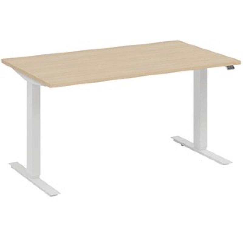 fm Move elektrisch höhenverstellbarer Schreibtisch ahorn, verkehrsweiß rechteckig, T-Fuß-Gestell weiß 140,0 x 80,0 cm – Bild 1 von 5