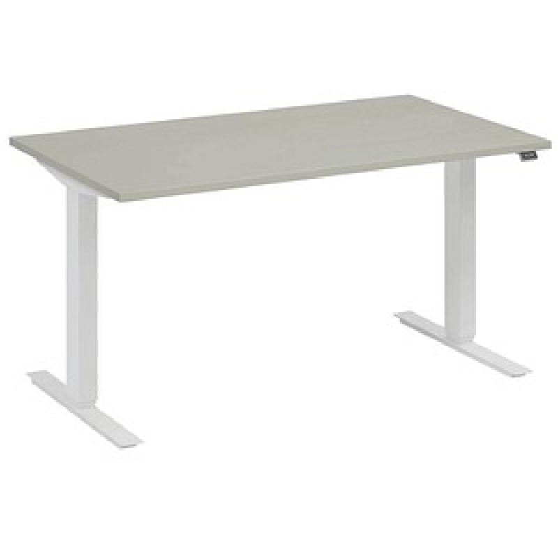 fm Move elektrisch höhenverstellbarer Schreibtisch lichtgrau, verkehrsweiß rechteckig, T-Fuß-Gestell weiß 140,0 x 80,0 cm – Bild 1 von 5