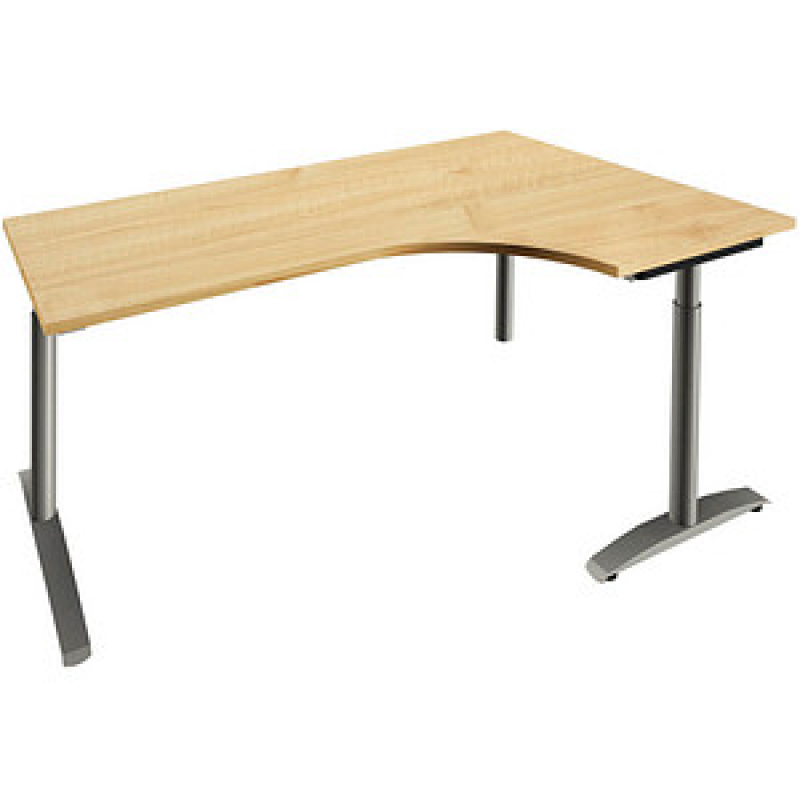 fm Sidney höhenverstellbarer Schreibtisch königsahorn Bogenform, C-Fuß-Gestell Rundrohr silber 180,0 x 80,0 cm – Bild 1 von 2