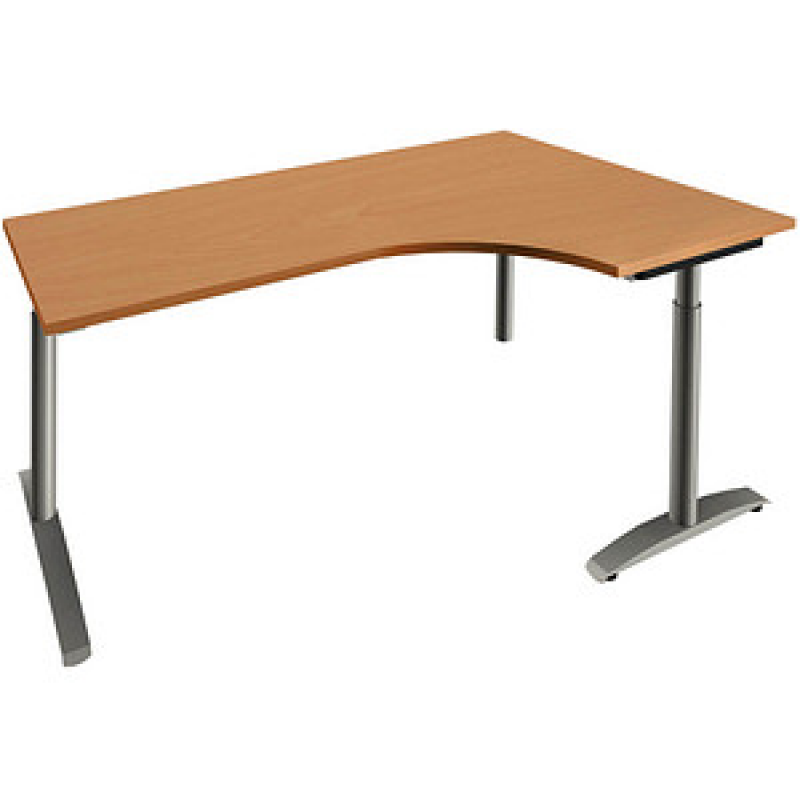fm Sidney höhenverstellbarer Schreibtisch buche Bogenform, C-Fuß-Gestell Rundrohr silber 180,0 x 80,0 cm – Bild 1 von 2