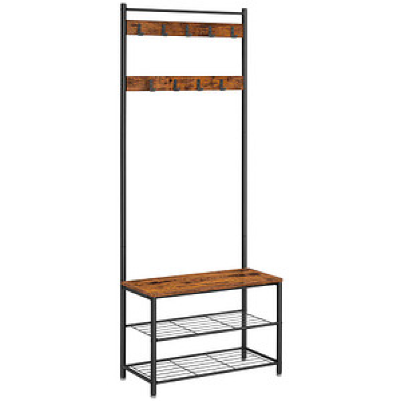VASAGLE Garderobenbank mit Haken und Schuhrost HSR41BX braun, schwarz Metall 70,0 cm – Bild 1 von 9