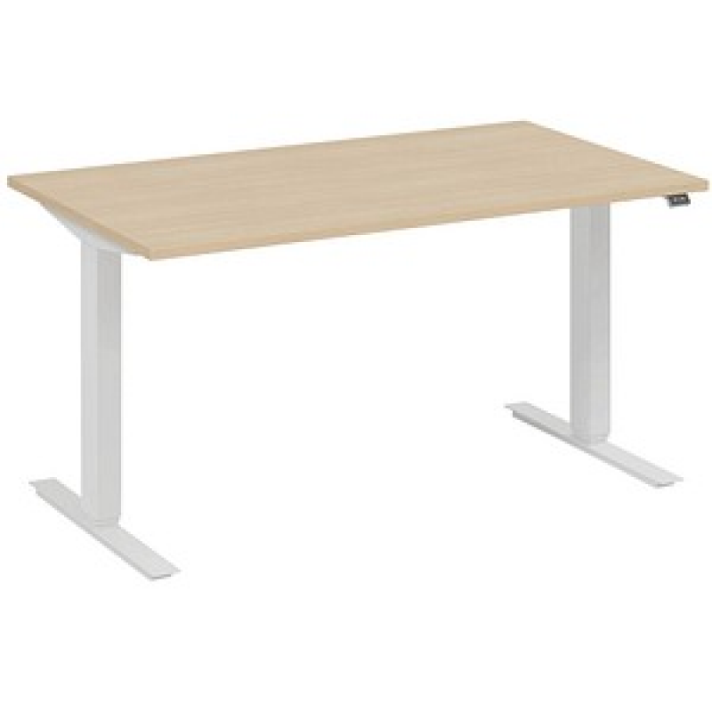 fm Move elektrisch höhenverstellbarer Schreibtisch ahorn, verkehrsweiß rechteckig, T-Fuß-Gestell weiß 160,0 x 80,0 cm – Bild 1 von 5