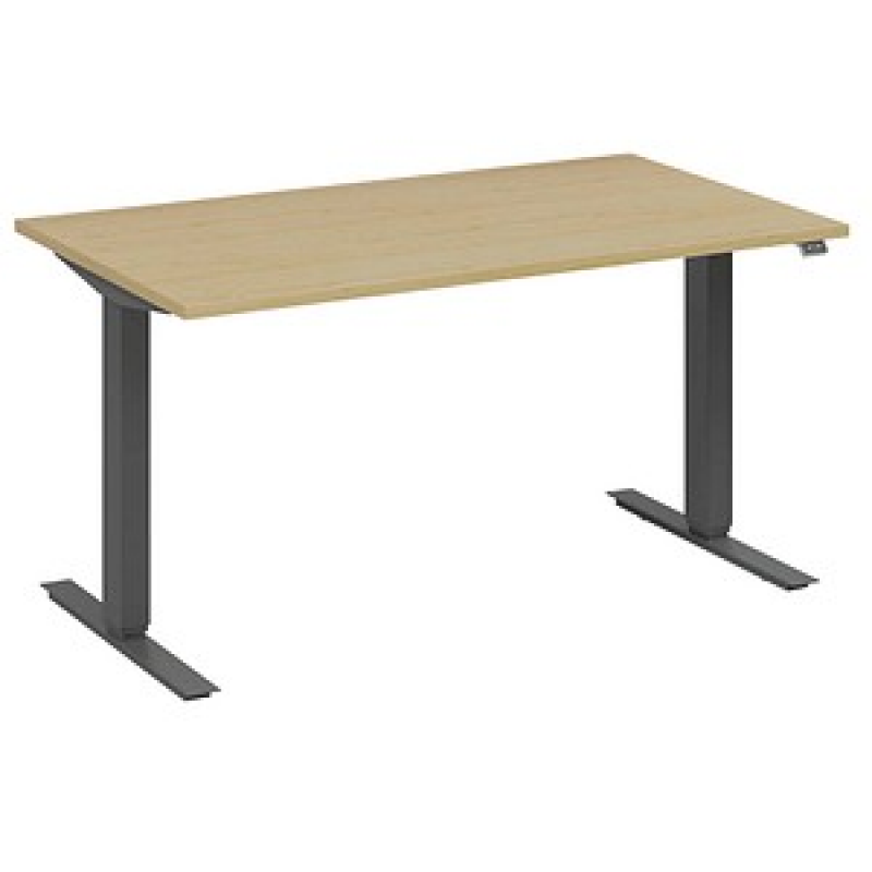 fm Move elektrisch höhenverstellbarer Schreibtisch akazie, anthrazit metallic rechteckig, T-Fuß-Gestell grau 180,0 x 80,0 cm – Bild 1 von 5