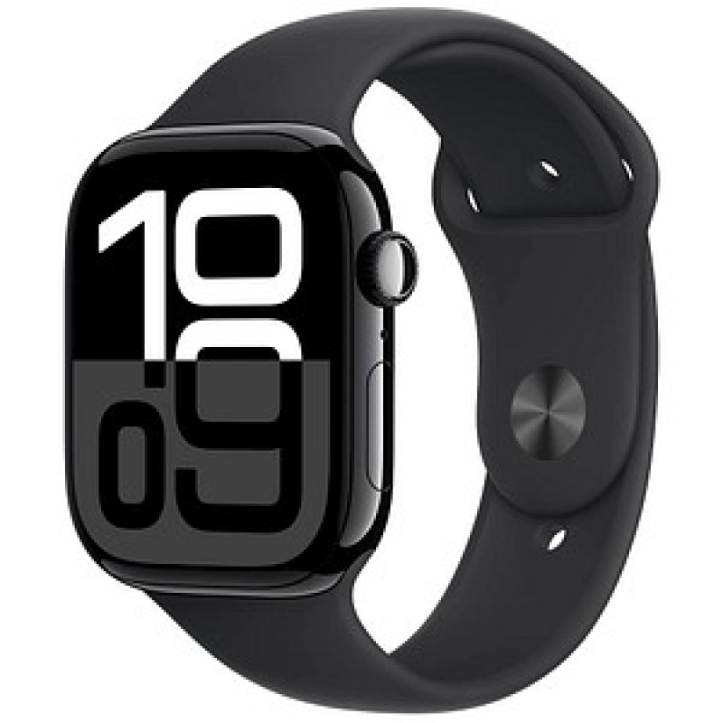 Apple Watch Series 10 46 mm Aluminium (GPS) Sportarmband M/L schwarz, diamantschwarz – Bild 1 von 2
