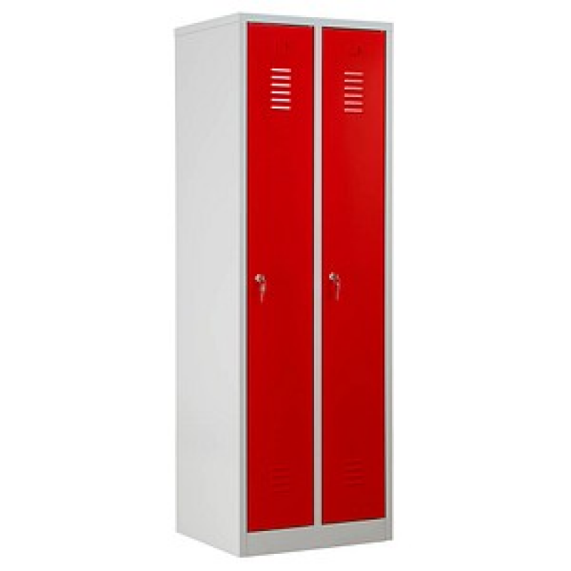 Gürkan Spind lichtgrau, feuerrot 103490, 2 Schließfächer 60,0 x 50,0 x 180,0 cm – Bild 1 von 6