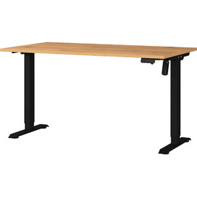 GERMANIA Boras höhenverstellbarer Schreibtisch grandson-eiche rechteckig, T-Fuß-Gestell schwarz 140,0 x 80,0 cm – Bild 1 von 4