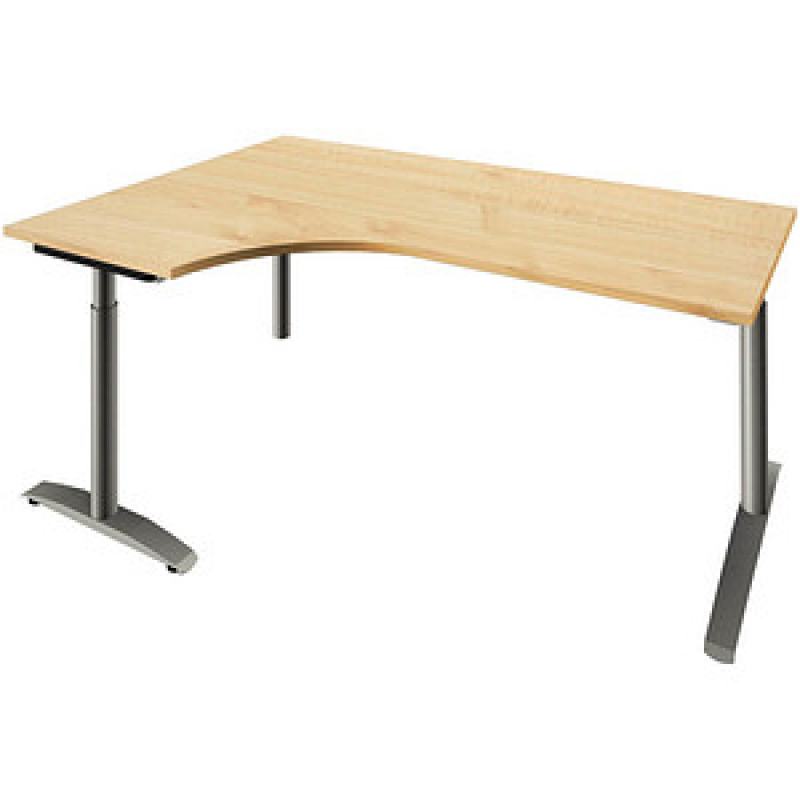 fm Sidney höhenverstellbarer Schreibtisch königsahorn Bogenform, C-Fuß-Gestell Rundrohr silber 180,0 x 80,0 cm – Bild 1 von 2