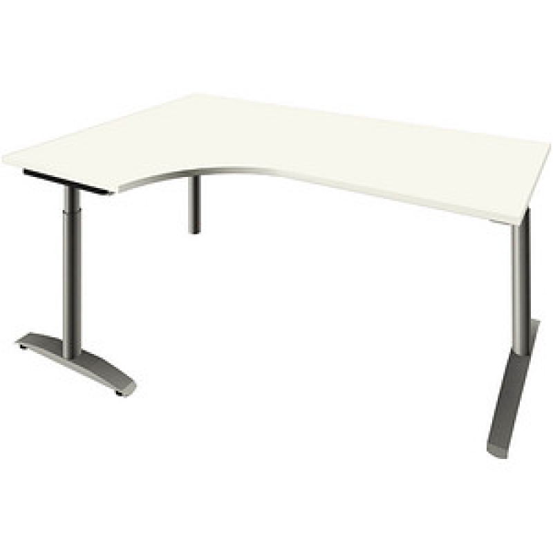fm Sidney höhenverstellbarer Schreibtisch weiß Bogenform, C-Fuß-Gestell Rundrohr silber 180,0 x 80,0 cm – Bild 1 von 2