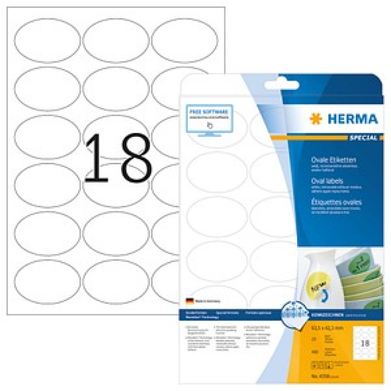 HERMA Etiketten 4358 weiß 63,5 x 42,3 mm, 25 Blatt – Bild 1 von 2