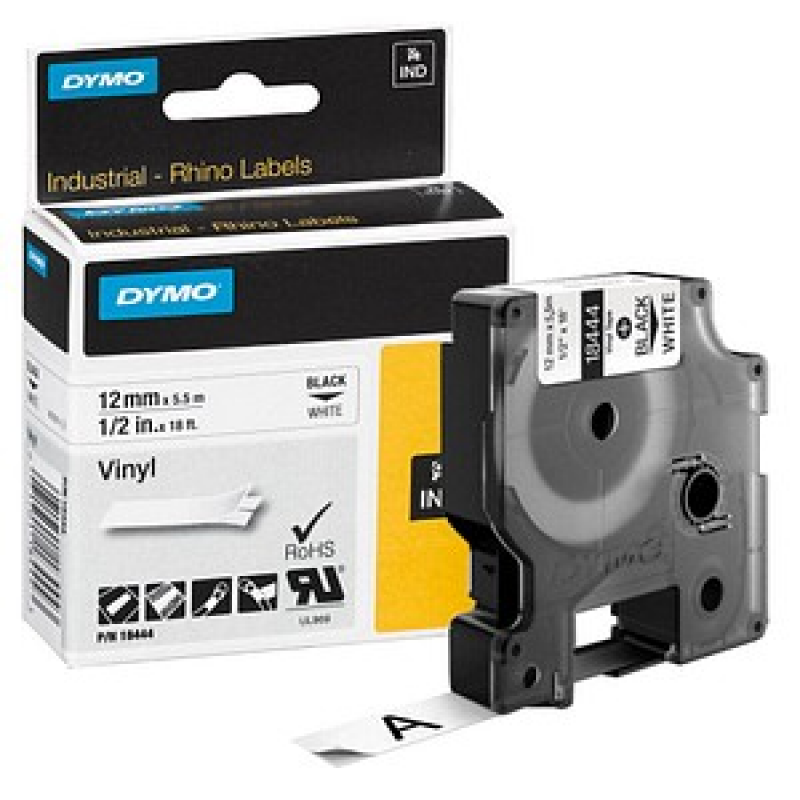 DYMO Schriftband RHINO 18444, 12 mm, schwarz auf weiß, 1 St. – Bild 1 von 6