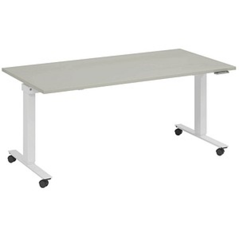 fm Topspin elektrisch höhenverstellbarer Schreibtisch lichtgrau, verkehrsweiß rechteckig, T-Fuß-Gestell mit Rollen weiß 180,0 x 80,0 cm – Bild 1 von 5