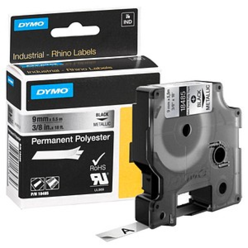 DYMO Schriftband RHINO 18485, 9 mm, schwarz auf silber, 1 St. – Bild 1 von 3