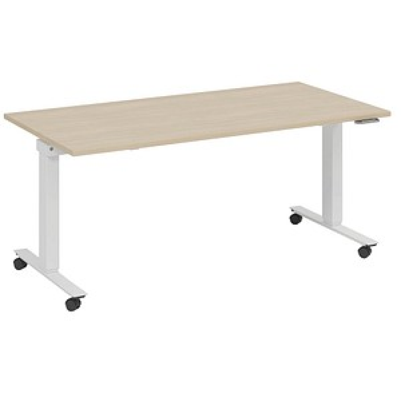 fm Topspin elektrisch höhenverstellbarer Schreibtisch ahorn, verkehrsweiß rechteckig, T-Fuß-Gestell mit Rollen weiß 160,0 x 80,0 cm – Bild 1 von 5
