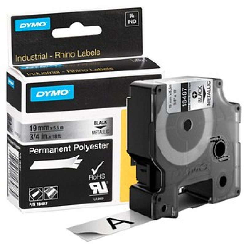 DYMO Schriftband RHINO 18487, 19 mm, schwarz auf silber, 1 St. – Bild 1 von 3