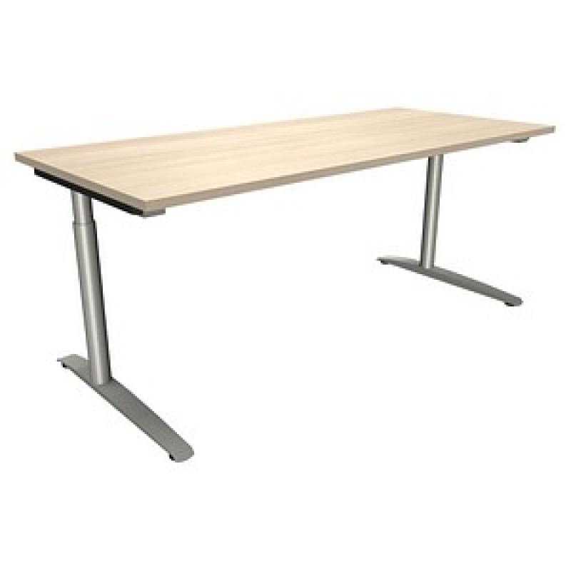 fm fastline höhenverstellbarer Schreibtisch akazie rechteckig, C-Fuß-Gestell Rundrohr silber 180,0 x 80,0 cm – Bild 1 von 2