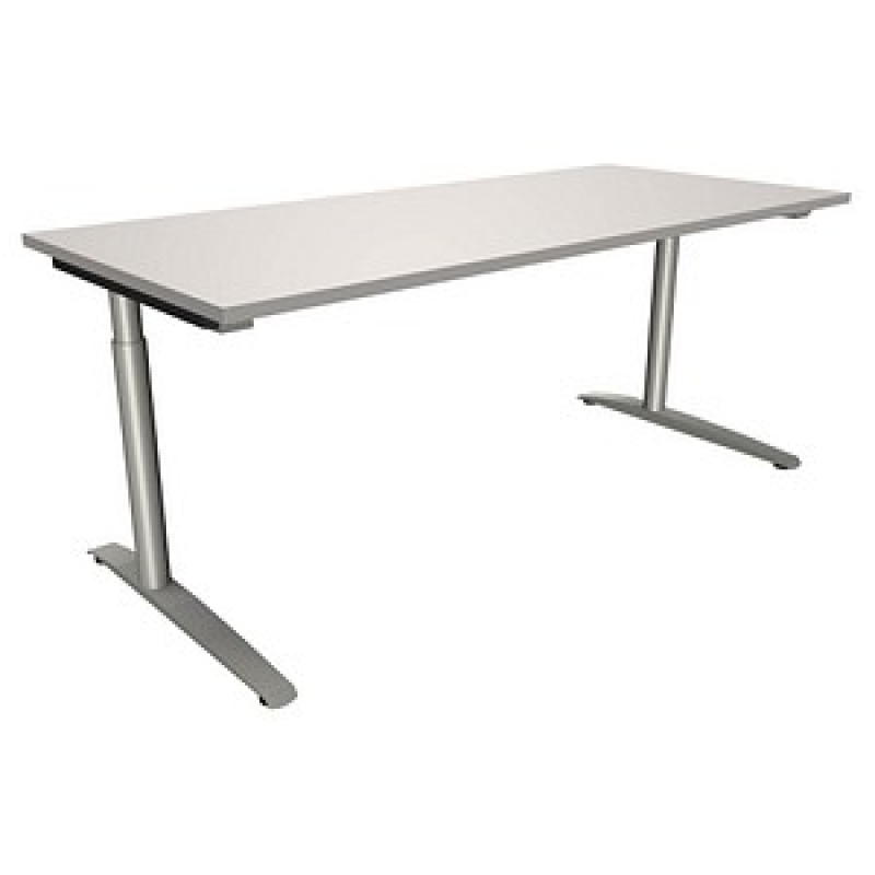fm fastline höhenverstellbarer Schreibtisch lichtgrau rechteckig, C-Fuß-Gestell Rundrohr silber 180,0 x 80,0 cm – Bild 1 von 2