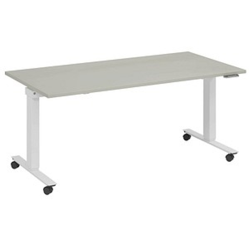 fm Topspin elektrisch höhenverstellbarer Schreibtisch lichtgrau, verkehrsweiß rechteckig, T-Fuß-Gestell mit Rollen weiß 160,0 x 80,0 cm – Bild 1 von 5