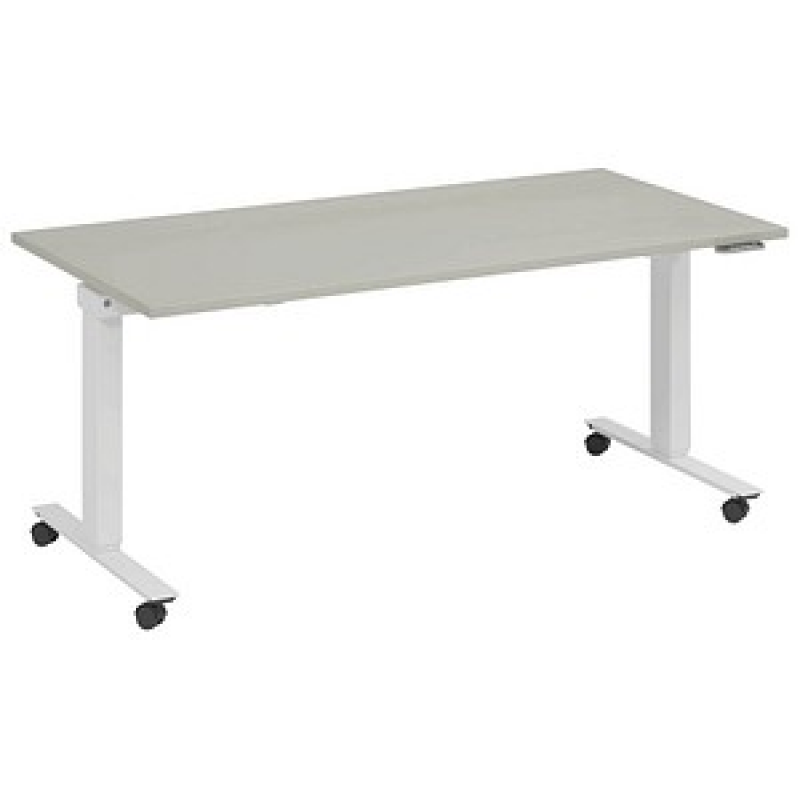fm Topspin elektrisch höhenverstellbarer Schreibtisch lichtgrau, verkehrsweiß rechteckig, T-Fuß-Gestell mit Rollen weiß 140,0 x 80,0 cm – Bild 1 von 5