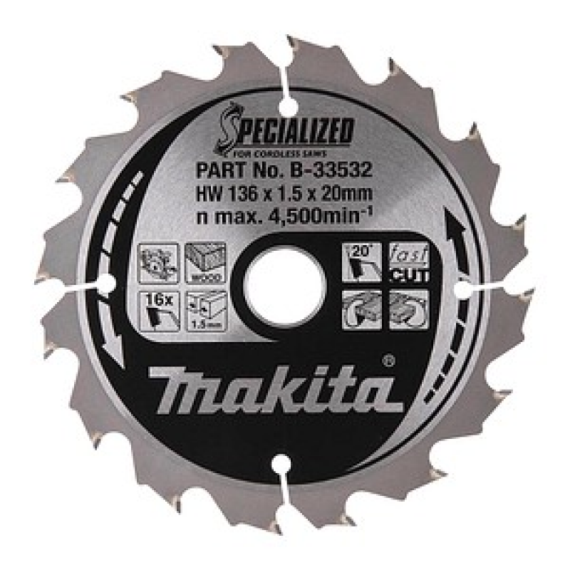 makita B-33532 SPECIALIZED Kreissägeblatt 136,0 mm, 16 Zähne, 1 St. – Bild 1 von 5