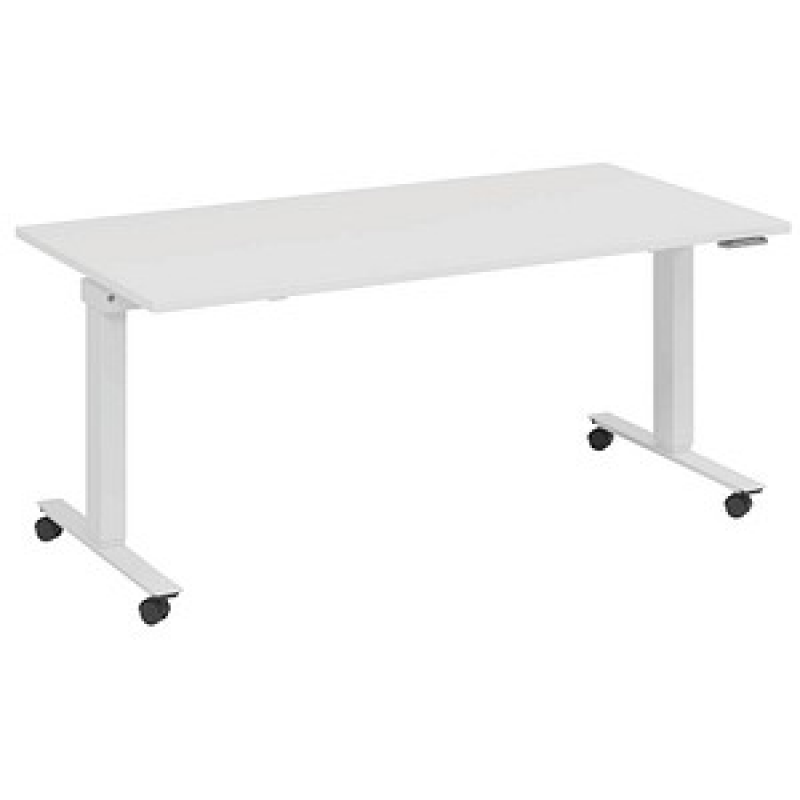 fm Topspin elektrisch höhenverstellbarer Schreibtisch weiß, verkehrsweiß rechteckig, T-Fuß-Gestell mit Rollen weiß 140,0 x 80,0 cm – Bild 1 von 5