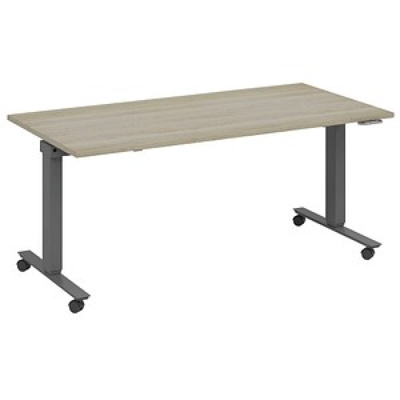fm Topspin elektrisch höhenverstellbarer Schreibtisch eiche, anthrazit metallic rechteckig, T-Fuß-Gestell mit Rollen grau 140,0 x 80,0 cm – Bild 1 von 5