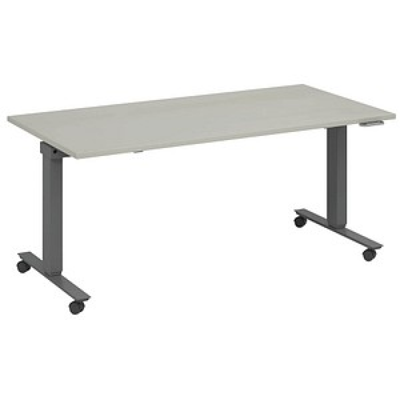 fm Topspin elektrisch höhenverstellbarer Schreibtisch lichtgrau, anthrazit metallic rechteckig, T-Fuß-Gestell mit Rollen grau 160,0 x 80,0 cm – Bild 1 von 5